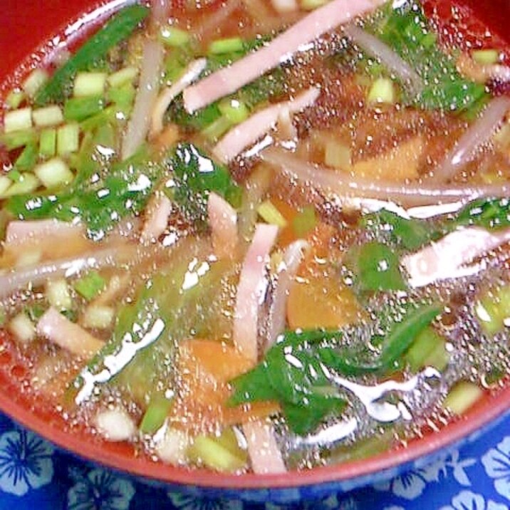 ハムと野菜のわさび醤油汁